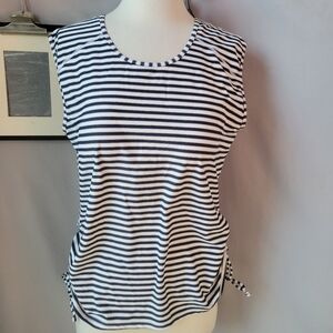 Calypsa by Modli Stripe Closed Back Tankini Swim Top Blue White 1X